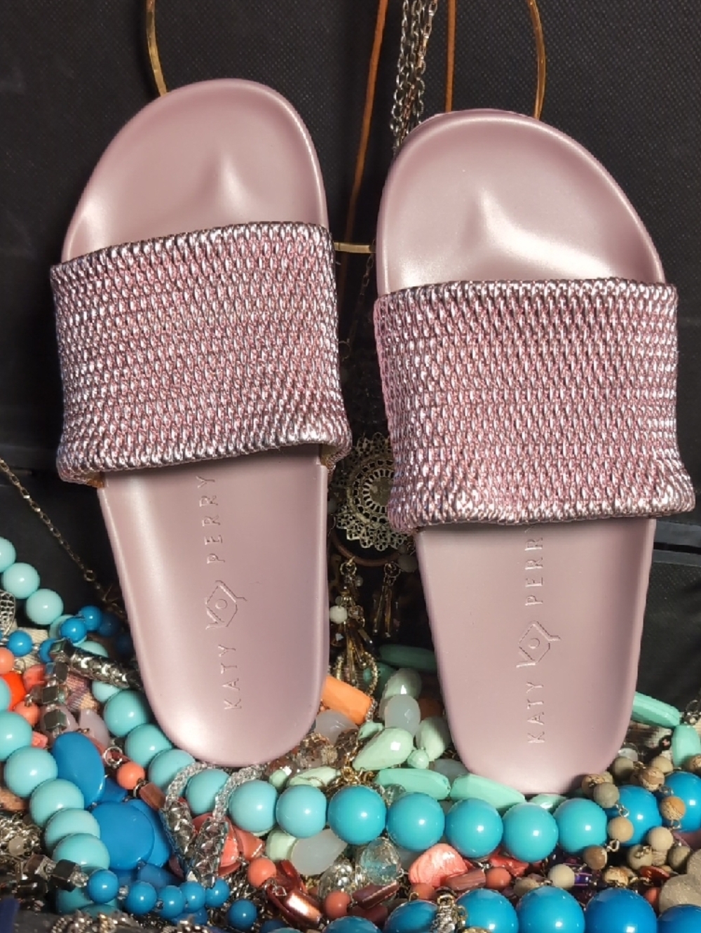 Katy Perry Collections Rose Pink Metallic Slide Sandals